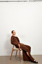 Women's Brown Long Sleeve Shirt Slit Pants Crinkle Set - 8