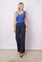 Women's High Waist Pleated Side Pocket Relaxed Fit Palazzo Pants-Navy - 2