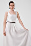 Ecru Square Neck Belt Detailed Long Dress - 2