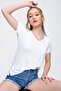 Women's V-Neck Slit Casual T-Shirt 260018 - 270004 - 2