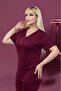Women's Burgundy Plus Size Collar Buttoned Lace Short Sleeve Bamboo Pajama Set - 2