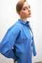 Women's Blue Oversize Basic Pocket Detailed Poplin Long Sleeve Shirt - 5