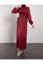 Burgundy Satin Hijab Evening Dress - Side Cross Tied