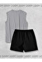 Smoke Gray Sleeveless Athlete's Athlete Oversize Tshirt - Black Combed Cotton Shorts Set of 2 - 2