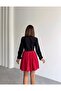 Women's Red Modal Textured Pleated Mini Skirt with Shorts - 6
