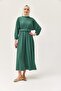 Waist Elastic Belt Bat Sleeve Dress Green