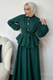 Stone Button Detailed Crepe Hijab Suit - 2