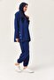 Snap Detail Hooded Double Suit Navy Blue - 5