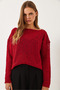Women's Red Boat Neck Mesh Detail Openwork Knitwear Blouse 20251017 - 6