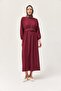 Bat Sleeve Dress with Elastic Waist Belt Claret Red - 2