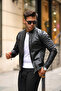 Men's Black Slim Fit Leather Jacket with Inner Pocket - 2