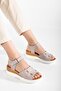 Women's Genuine Leather Thick Banded High Sole Sandals - Silvergrey