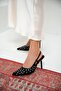 Sensu Black Mesh Stone Embroidered Women's Heeled Shoes