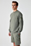 Ollie Men's Crew Neck Regular Long Sleeve Embroidery Detailed Khaki Sweatshirt - 3