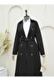 Double Button Belted Trench Coat - Black - 4