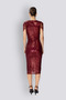 Gloria |   Sequined Midi Pencil Evening Dress, Double Breasted Collar, Sleeveless, Front Slit - Burgundy - 4