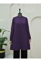 Purple Cuff Ribbed Slit Knitwear Tunic