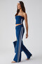 Burge Women's Collarless Sleeveless Slim Striped Navy Blue Bustier - 4