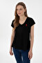 Women's Black V-Neck Basic T-Shirt 50305825-Vr046 - 2