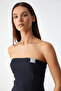 Gresas Women's Collarless Sleeveless Slim Short Black Bustier - 4