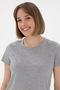 Women's Gray Melange Crew Neck Basic T-Shirt 50305879-Vr086 - 2