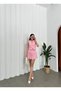 Pink Full Pleated Belted Lining Shorts Women's Mini Skirt - 8
