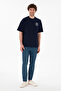 Men's Oversize Fit Crew Neck Navy Blue T-Shirt 50305904-Vr033 - 5