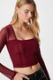 Women's Alina Corset Look Burgundy Tulle Crop Blouse - 3