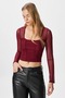 Women's Alina Corset Look Burgundy Tulle Crop Blouse - 2