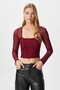 Women's Alina Corset Look Burgundy Tulle Crop Blouse - 6