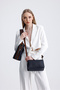 Navy Blue & Tan Zipper Detailed Women's Shoulder Bag with Puppy - 4
