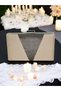Nude Platinum Satin Crystal Stone Women's Clutch Evening Dress Bag Wedding Graduation Prom Bag - 2