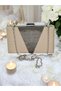 Nude Platinum Satin Crystal Stone Women's Clutch Evening Dress Bag Wedding Graduation Prom Bag - 6