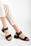 Women's Genuine Leather Strappy Low Heel Sandals - Black