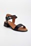 Women's Genuine Leather Strappy Low Heel Sandals - Black - 4