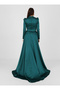 Satin Hijab Evening Dress with Cover - Emerald - Larache - 4