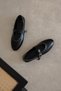Abner Women's Drop Detail Wrinkled Leather Ballerinas Black - 3