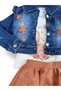 Girl's Floral Denim Jacket and Swan Printed Skirt 3 Piece Set - 3