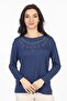 New Model Stone Embroidered Round Collar Lycra Mother's Combed Cotton Blouse 6420 - 2