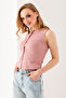 Women's Crew Neck Buttoned Ribbed Body Pink - 25Y 2457 - 8