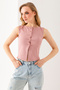Women's Crew Neck Buttoned Ribbed Body Pink - 25Y 2457 - 6