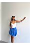 Women's Blue Modal Textured Mini Skirt with Pleated Shorts - 3