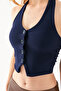 Women's Corded Vest - Halter Neck, Button Closure and Navy Blue 25Y 2425 - 2