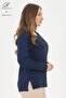 Women's Middle Age and Above Viscose Spiral Pattern Stone Embroidered Lycra Navy Blue Mother Combed Cotton Blouse - 2