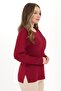 Women's Burgundy Plus Size Spiral Patterned Stoned Slit Lycra Viscose Mother Combed Cotton Blouse - 2
