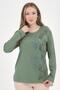 Women's Middle Age and Above Viscose Spiral Pattern Stone Embroidered Lycra Green Mother Combed Cotton Blouse
