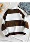 Unisex Brown Striped Oversize Polo Neck Half Zipper Sweatshirt - 2