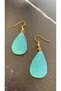 Serrated Crystal Pattern Water Green Color Gold Accessory Large Size Drop Shape Epoxy Earrings Handmade - 4