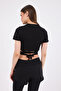 Viora Women's Short Sleeve Waist Tie Fitted T-Shirt Black - 4