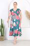 Women's Green Pink Polka Dot Pattern Ruffle Sleeve Double Breasted Collar Large Size Maxi Dress